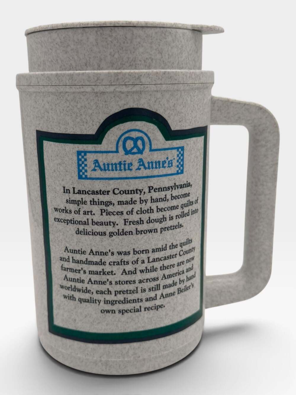 Vintage Insulated Travel Mug Auntie Anne's Variable Star Quilt Design